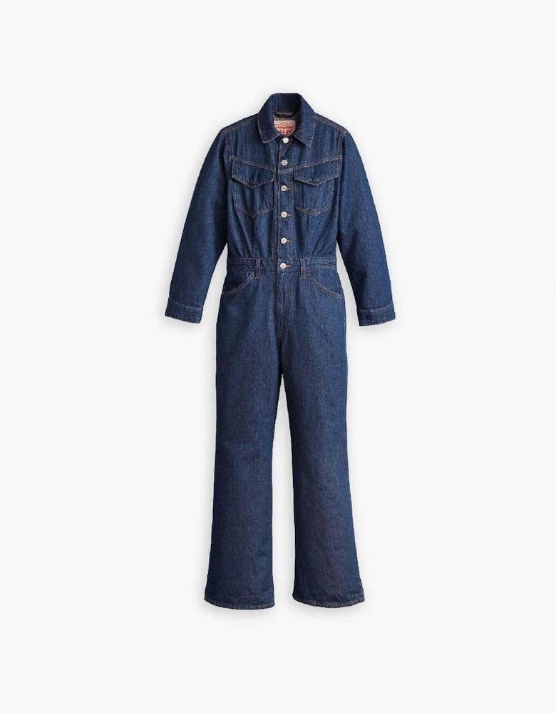 Collared Neck Long Sleeve Solid Patterned Jumpsuit