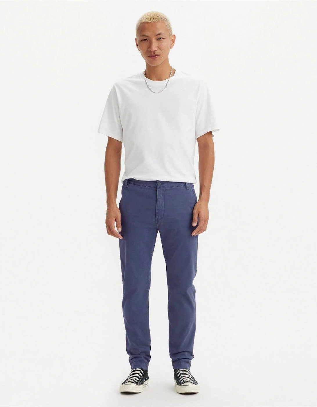 Solid Patterned Slim Chinos with Slant Pockets