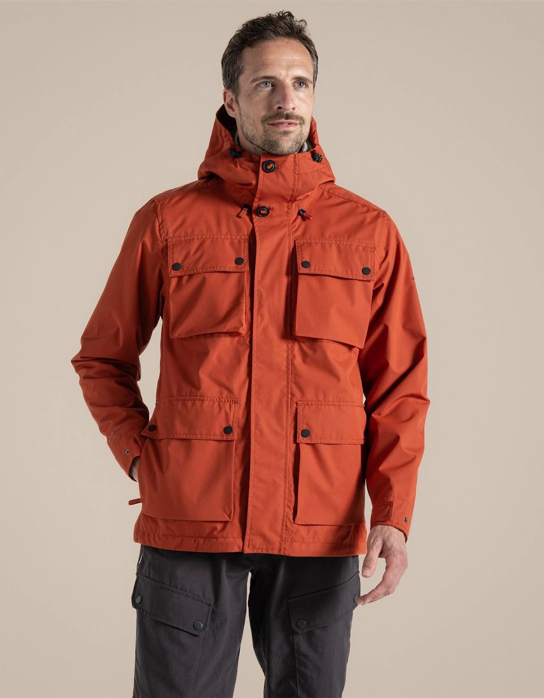 Hartley Solid Patterned Hooded Snap Button Rain Jacket