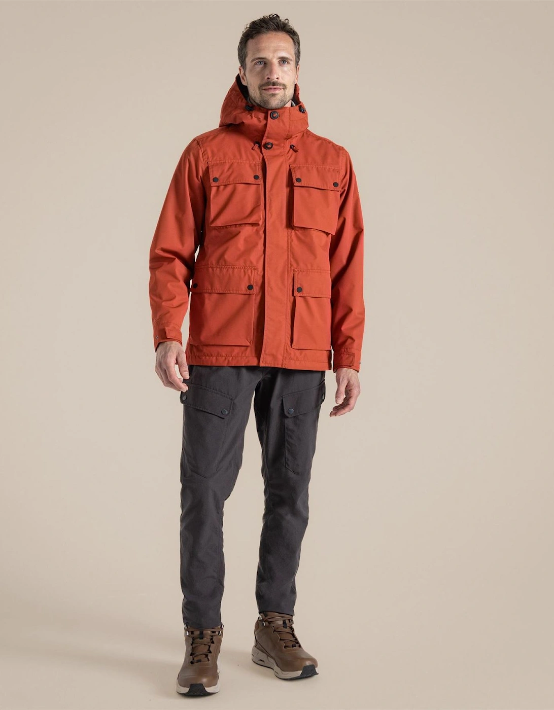 Hartley Solid Patterned Hooded Snap Button Rain Jacket