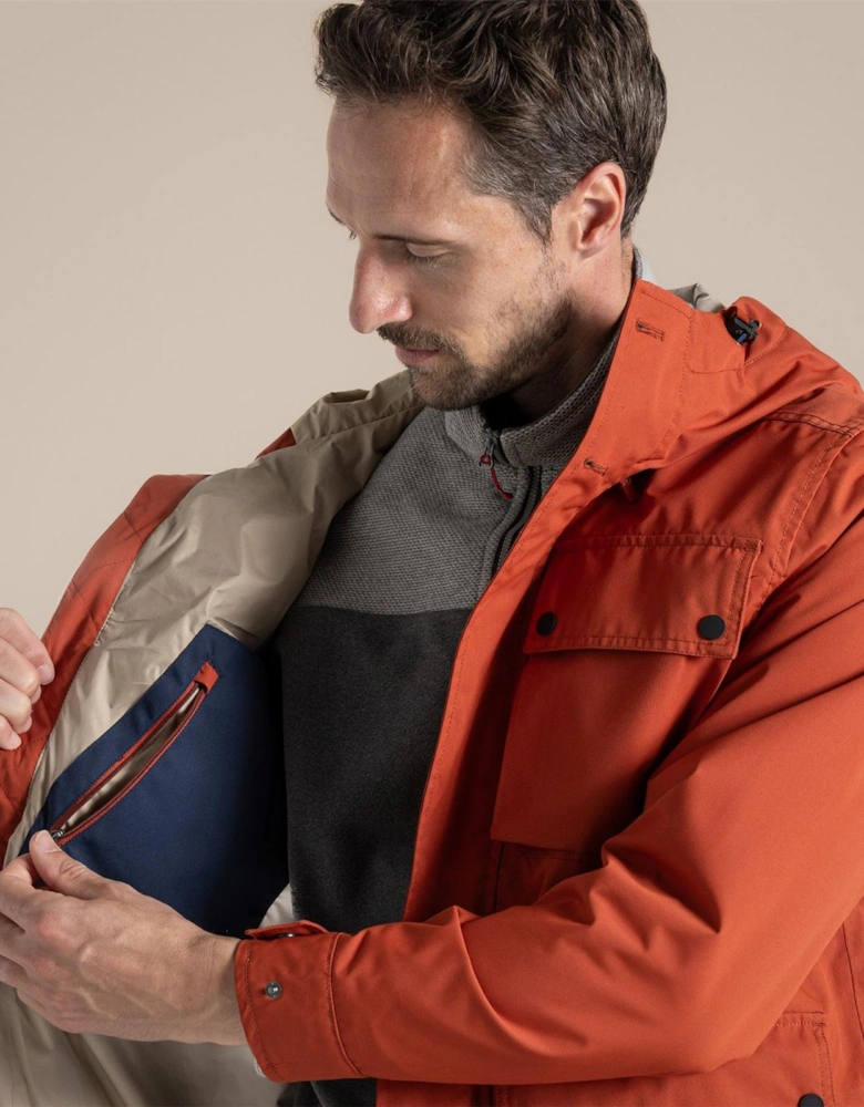 Hartley Solid Patterned Hooded Snap Button Rain Jacket