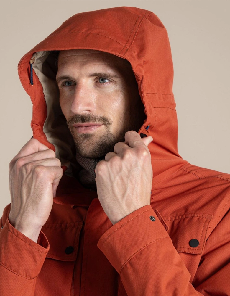 Hartley Solid Patterned Hooded Snap Button Rain Jacket