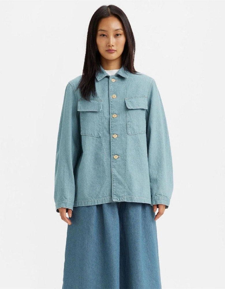 Solid Patterned Shirt Collar Chest Pocket Shirt Jacket