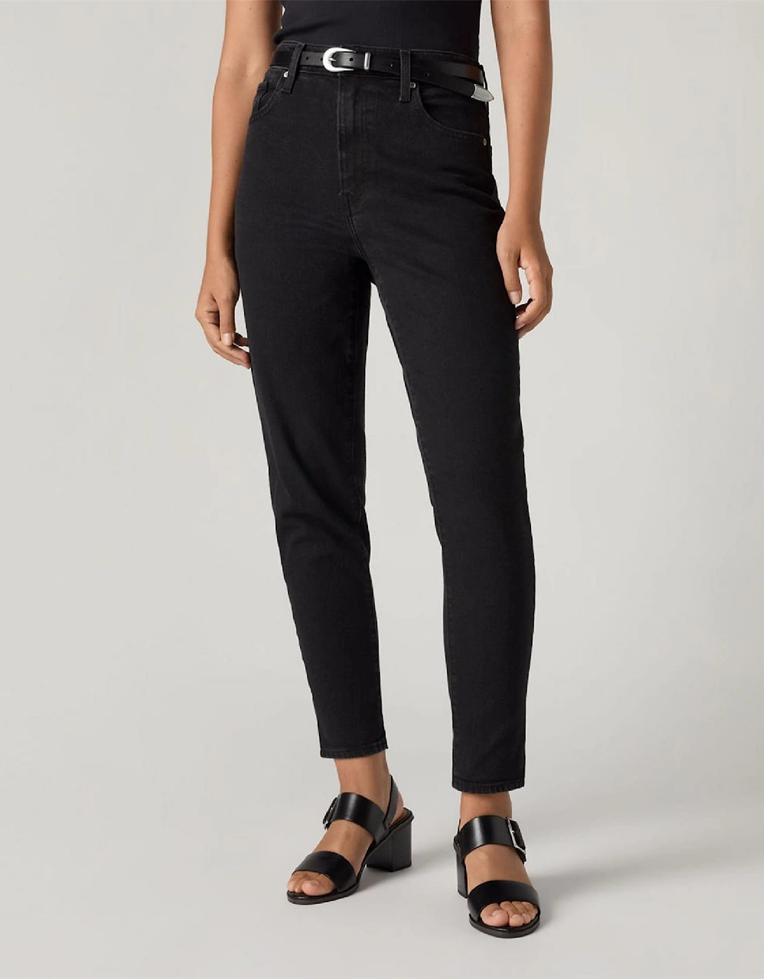 Solid Patterned High Rise Mom Jeans