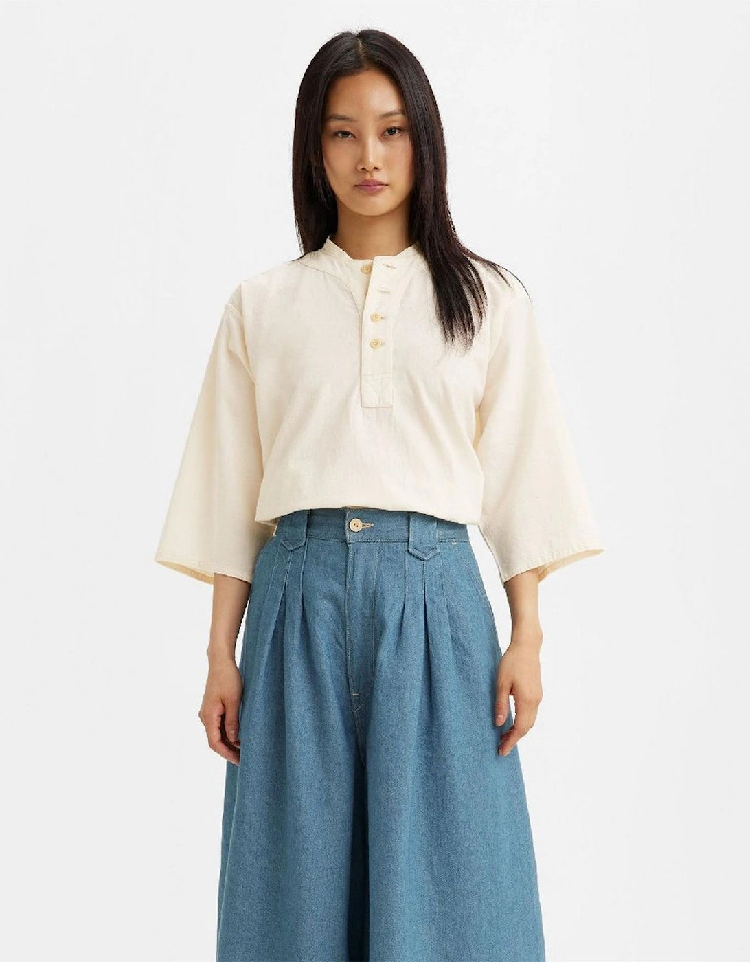 Button Placket Henley Collar Collared Neck Shirt