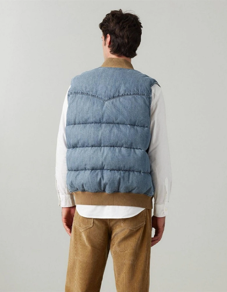 Western Solid Patterned Zipped Pocket Puffer Coat