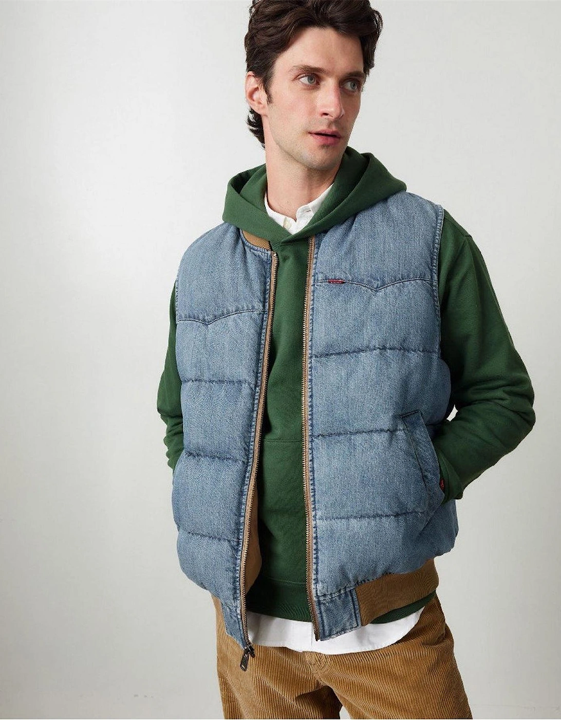 Western Solid Patterned Zipped Pocket Puffer Coat