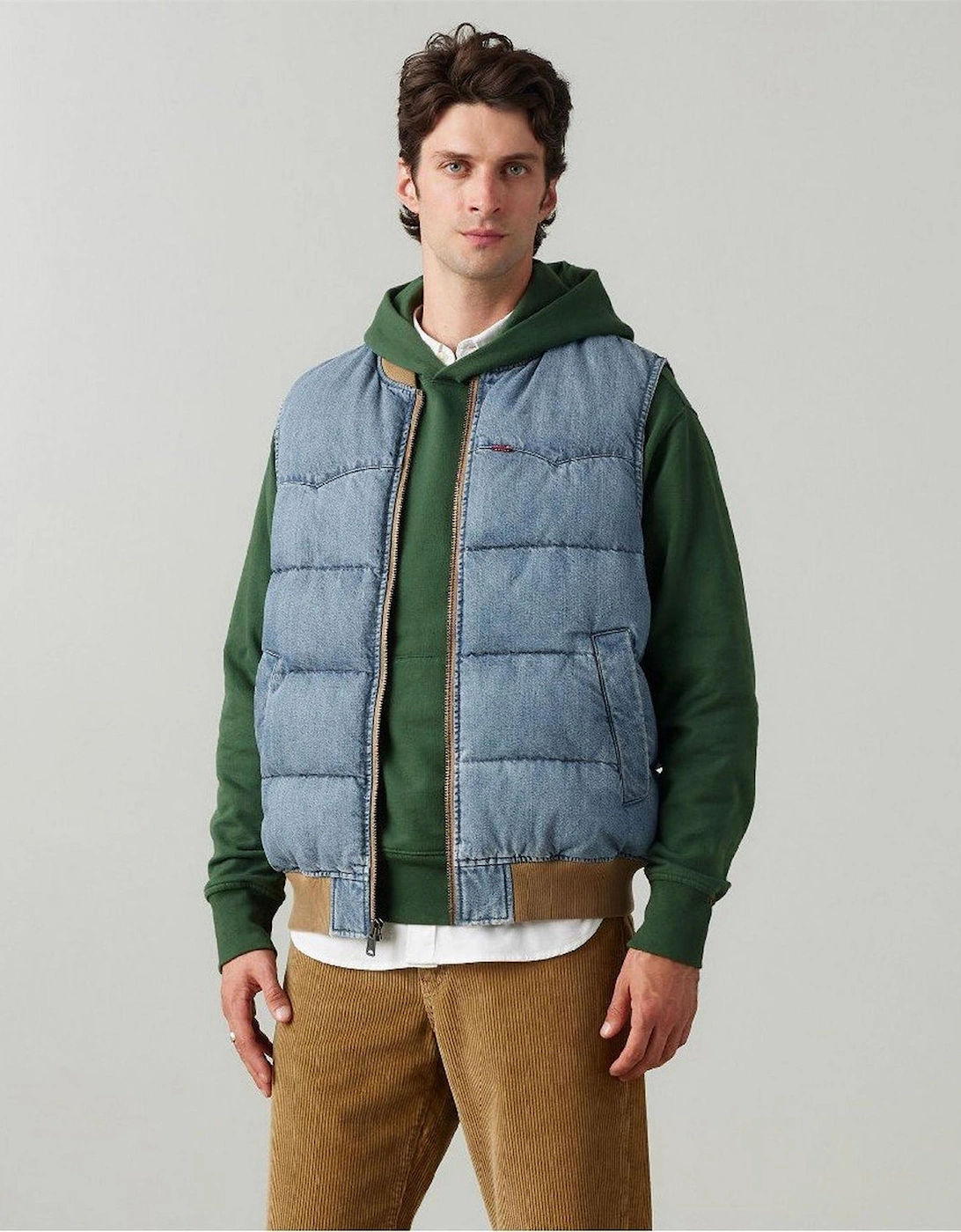 Western Solid Patterned Zipped Pocket Puffer Coat
