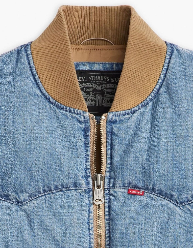 Western Solid Patterned Zipped Pocket Puffer Coat