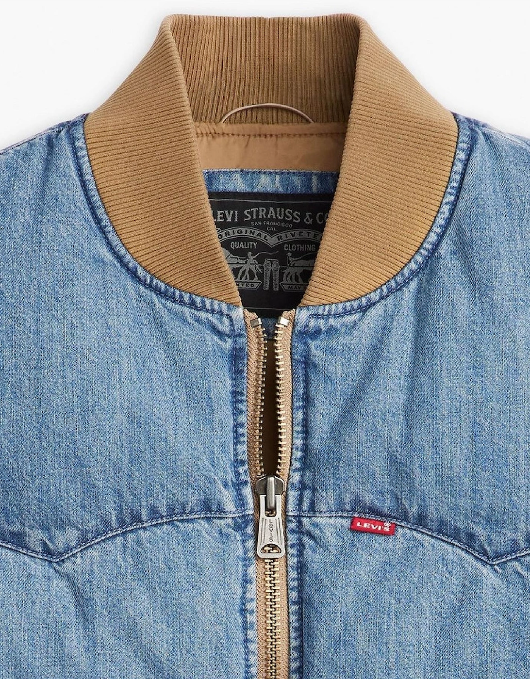 Western Solid Patterned Zipped Pocket Puffer Coat