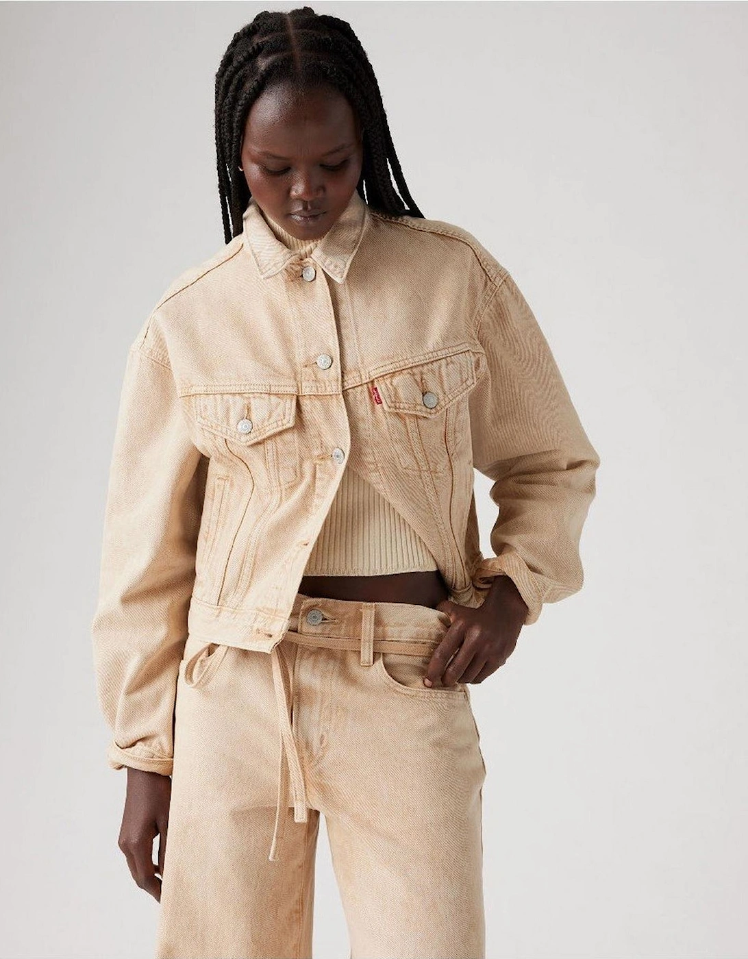 Shrunken 90s Stone Wash Denim Jacket with Metal Badge