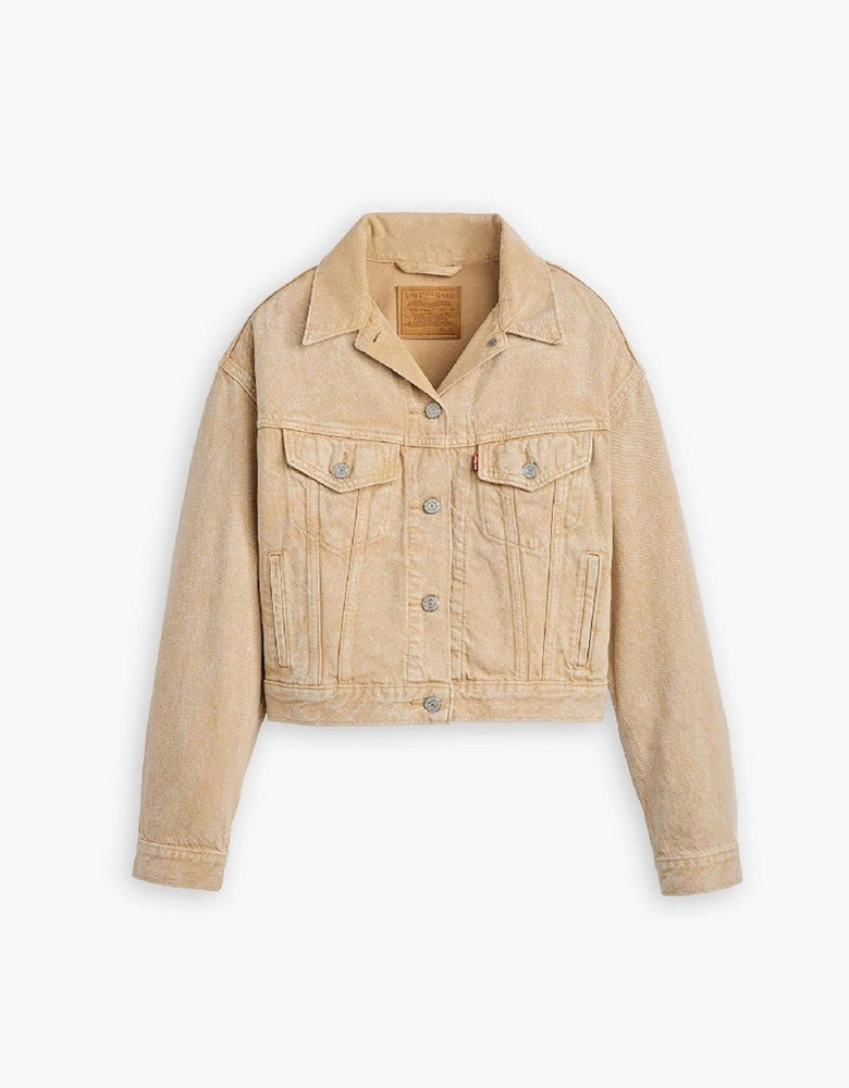 Shrunken 90s Stone Wash Denim Jacket with Metal Badge