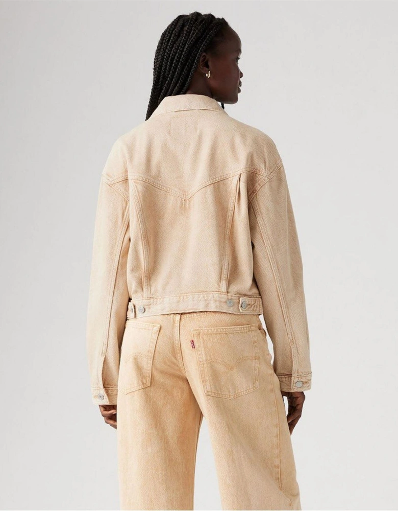 Shrunken 90s Stone Wash Denim Jacket with Metal Badge