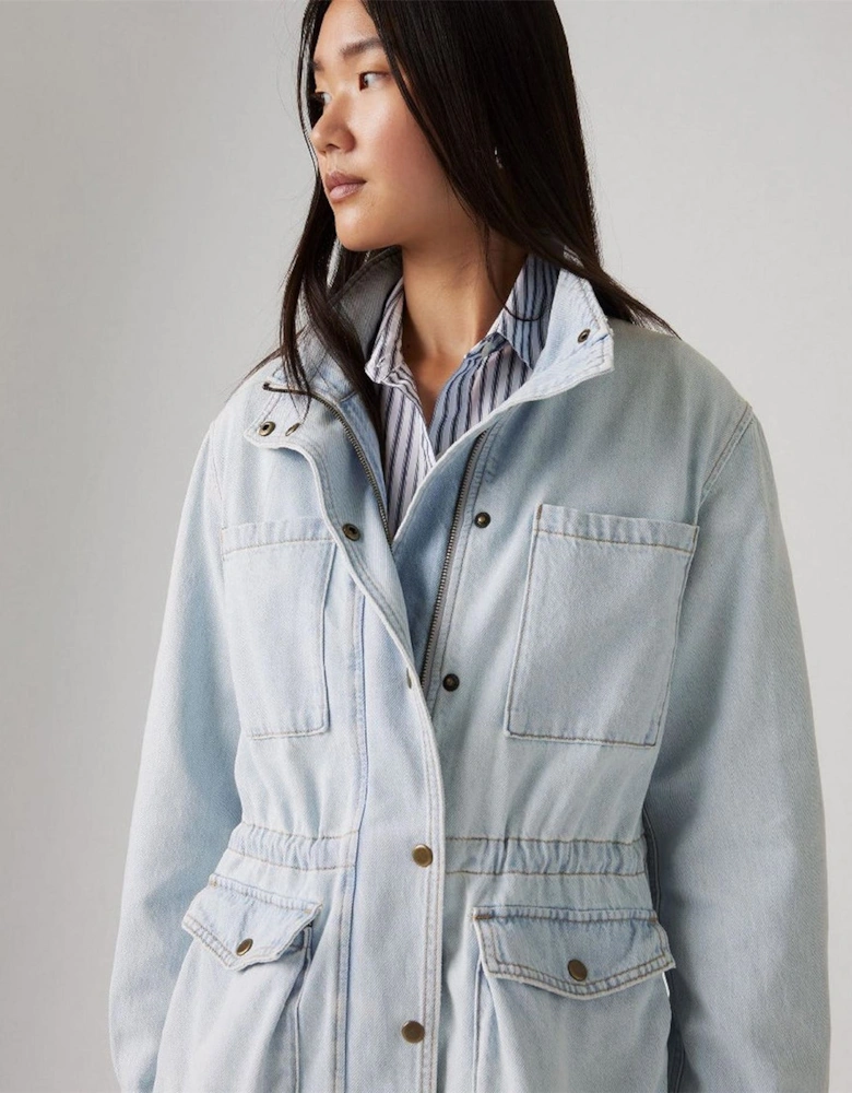 Karlie Solid Patterned Snap Button Press Stud Cuff Denim Jacket