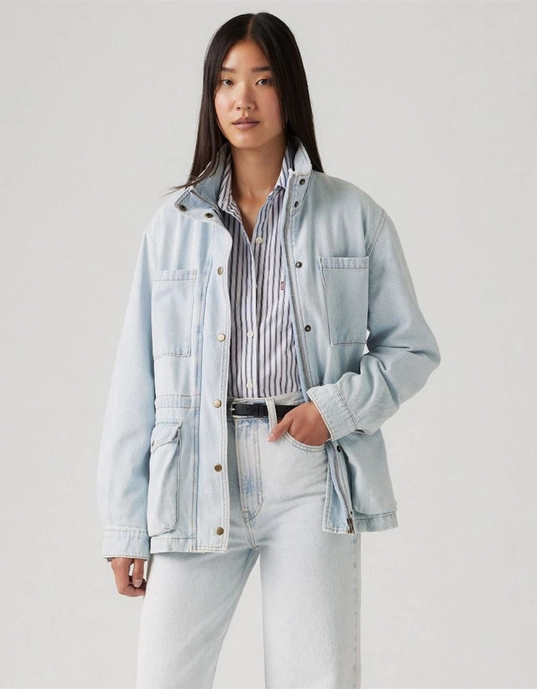 Karlie Solid Patterned Snap Button Press Stud Cuff Denim Jacket