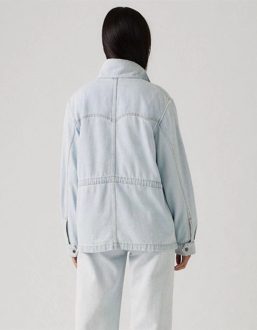 Karlie Solid Patterned Snap Button Press Stud Cuff Denim Jacket