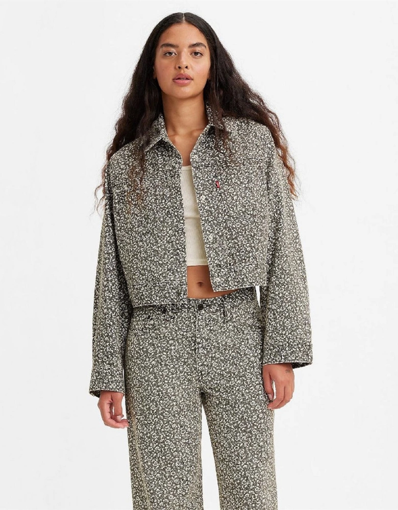 Wellthread Floral Patterned Denim Jacket with Chest Pocket