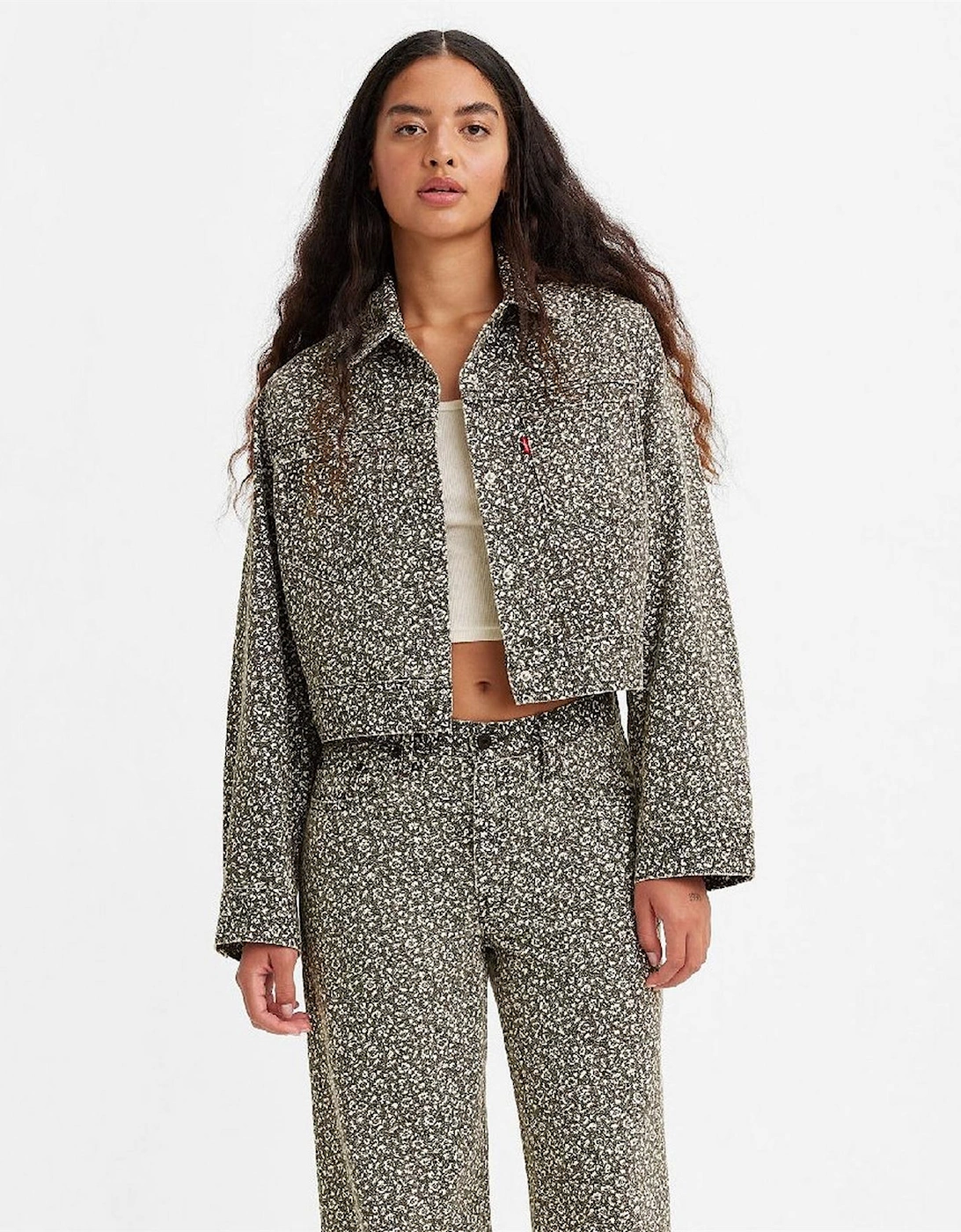 Wellthread Floral Patterned Denim Jacket with Chest Pocket