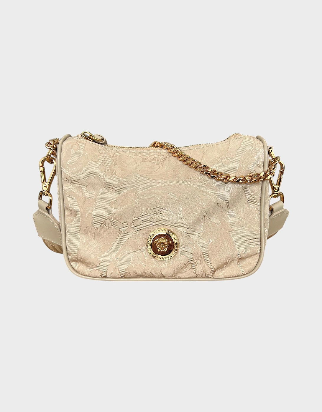 Versace Women's Tan Hobo Medusa Floral Shoulder Bag Beige