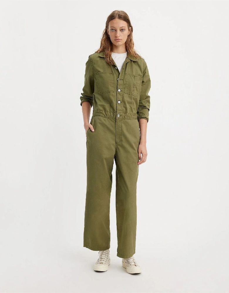 Iconic Collared Neck Long Sleeve Solid Patterned Jumpsuit