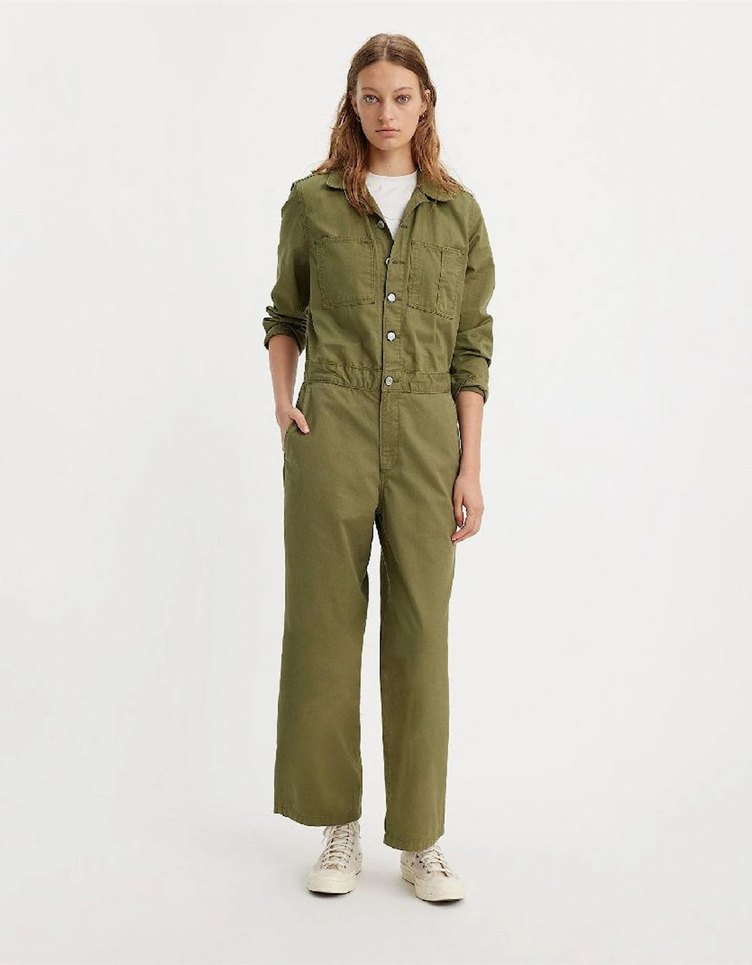 Iconic Collared Neck Long Sleeve Solid Patterned Jumpsuit
