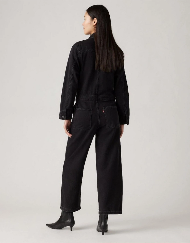 Iconic Collared Neck Long Sleeve Solid Patterned Jumpsuit