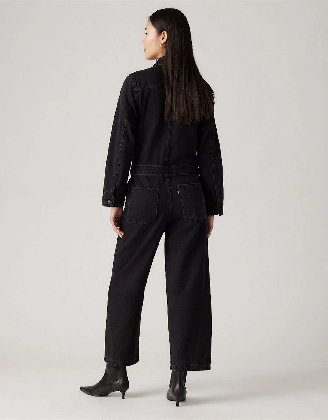 Iconic Collared Neck Long Sleeve Solid Patterned Jumpsuit