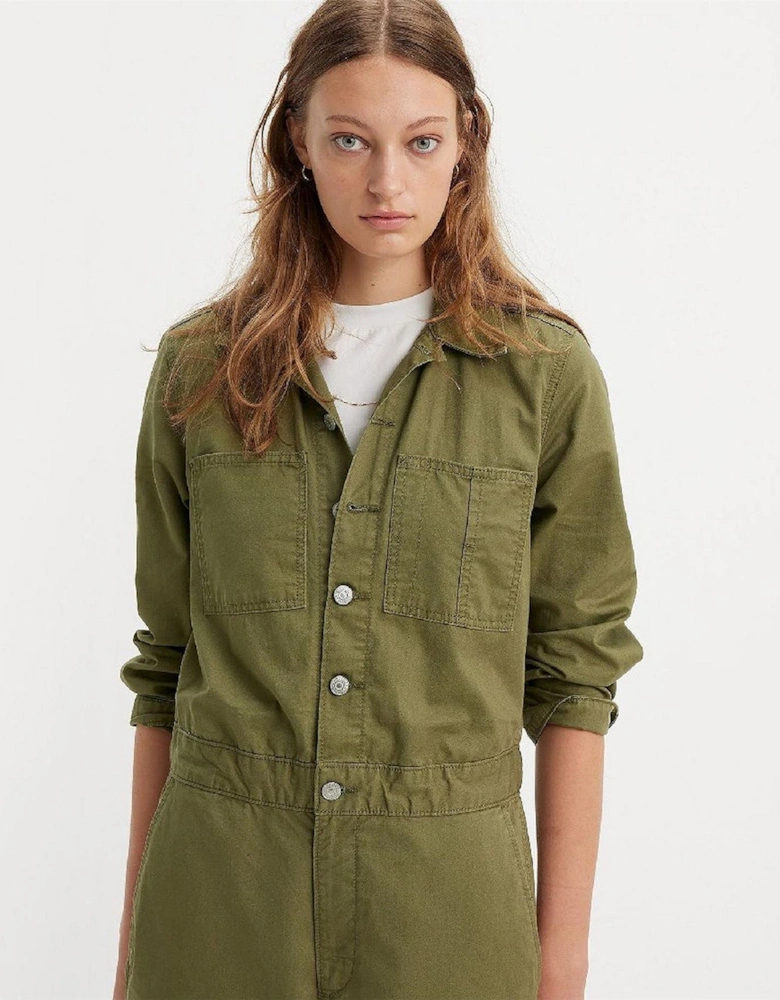 Iconic Collared Neck Long Sleeve Solid Patterned Jumpsuit