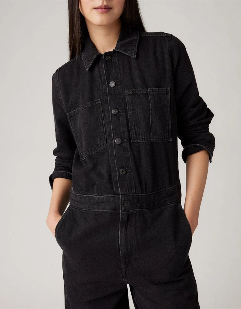 Iconic Collared Neck Long Sleeve Solid Patterned Jumpsuit