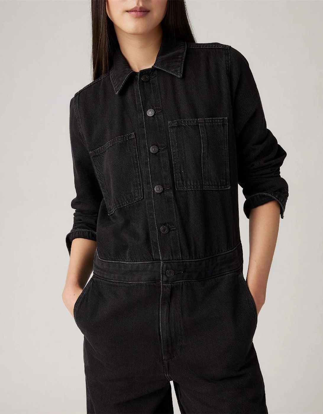 Iconic Collared Neck Long Sleeve Solid Patterned Jumpsuit