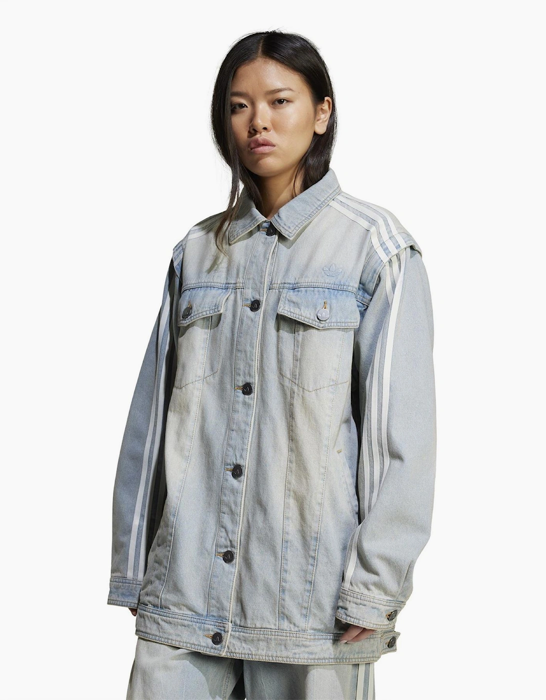 Collared Neck Denim Jacket with Side Stripes