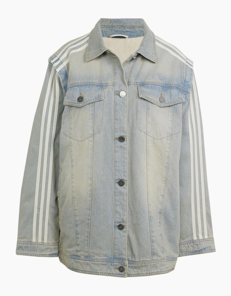 Collared Neck Denim Jacket with Side Stripes