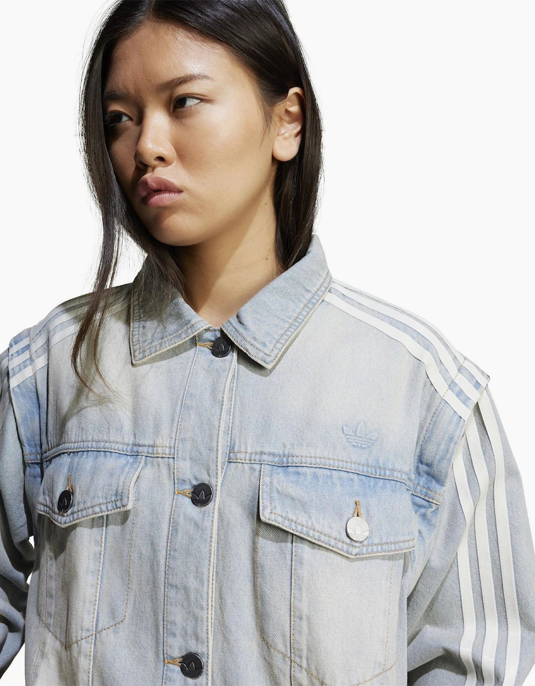 Collared Neck Denim Jacket with Side Stripes