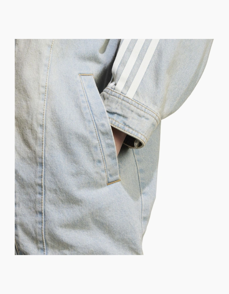 Collared Neck Denim Jacket with Side Stripes