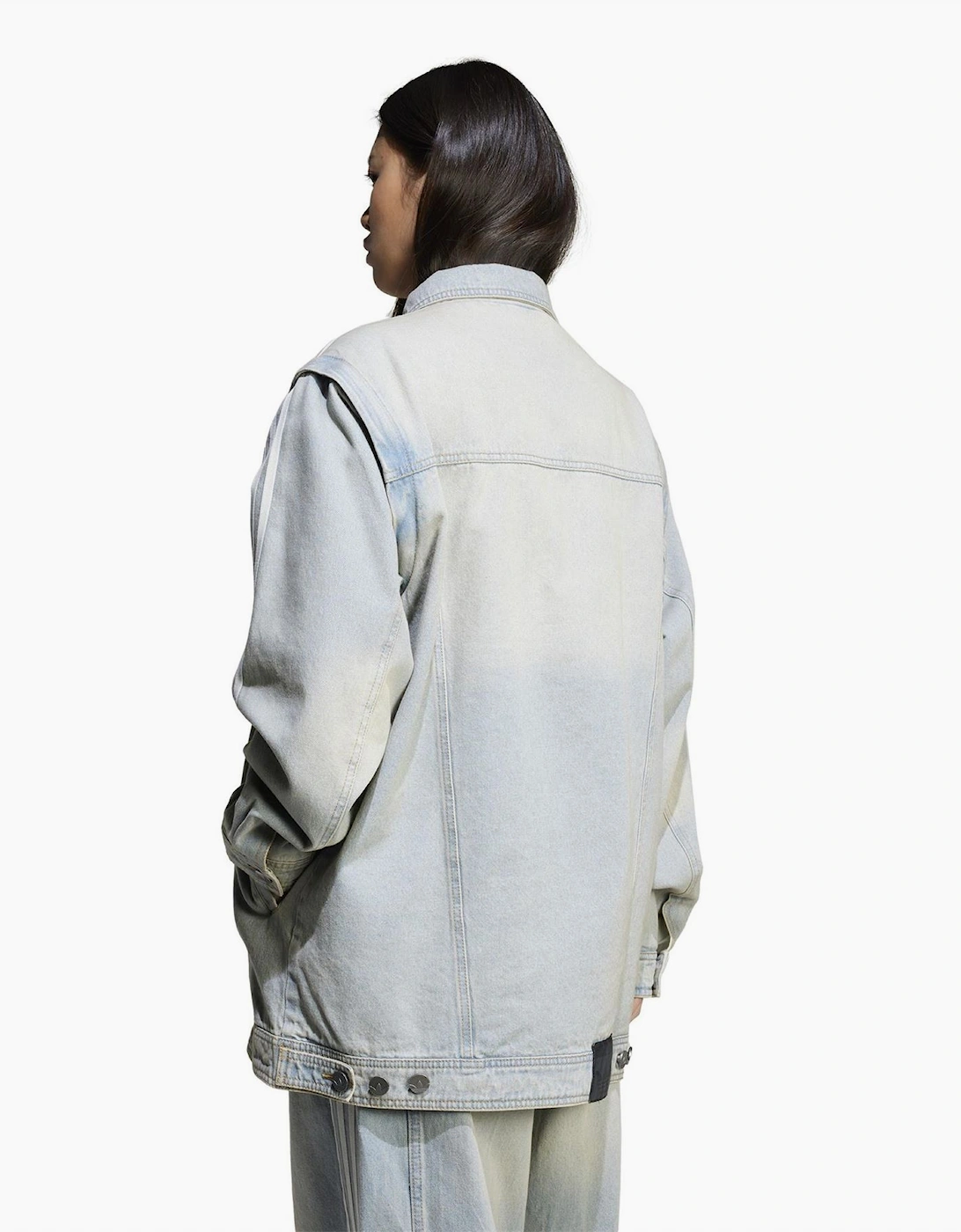 Collared Neck Denim Jacket with Side Stripes