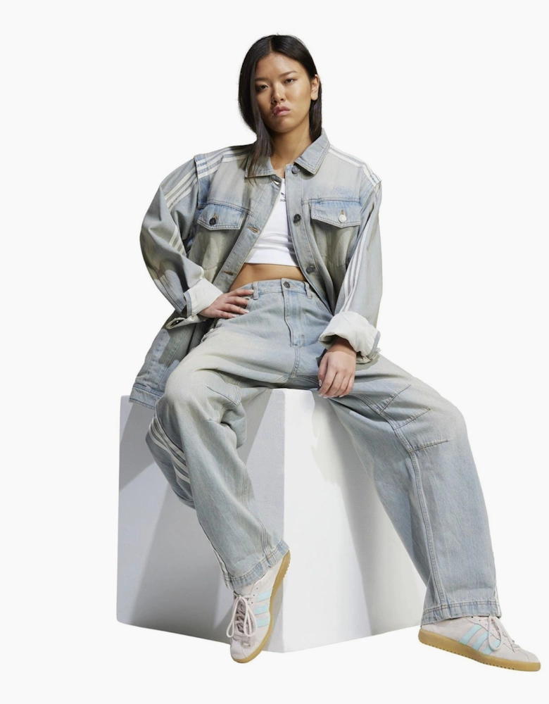 Collared Neck Denim Jacket with Side Stripes
