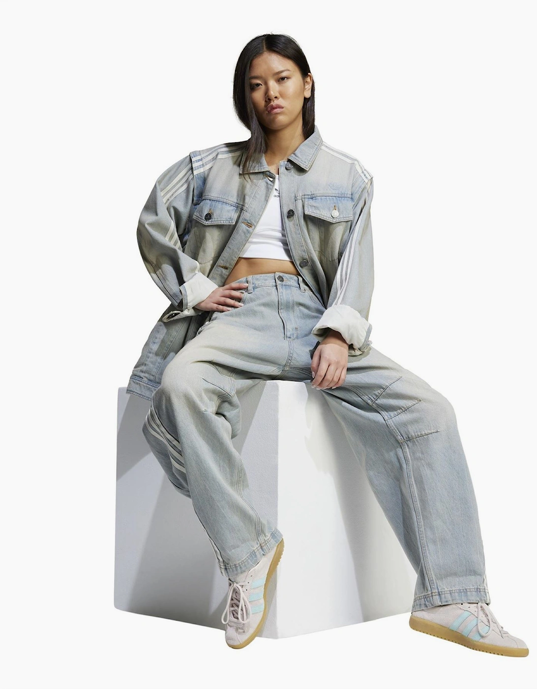 Collared Neck Denim Jacket with Side Stripes