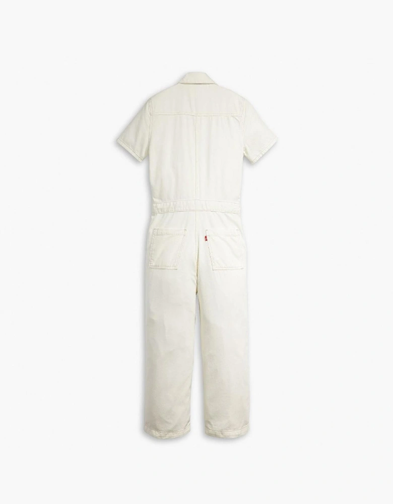 Heritage Collared Neck Short Sleeve Solid Patterned Jumpsuit