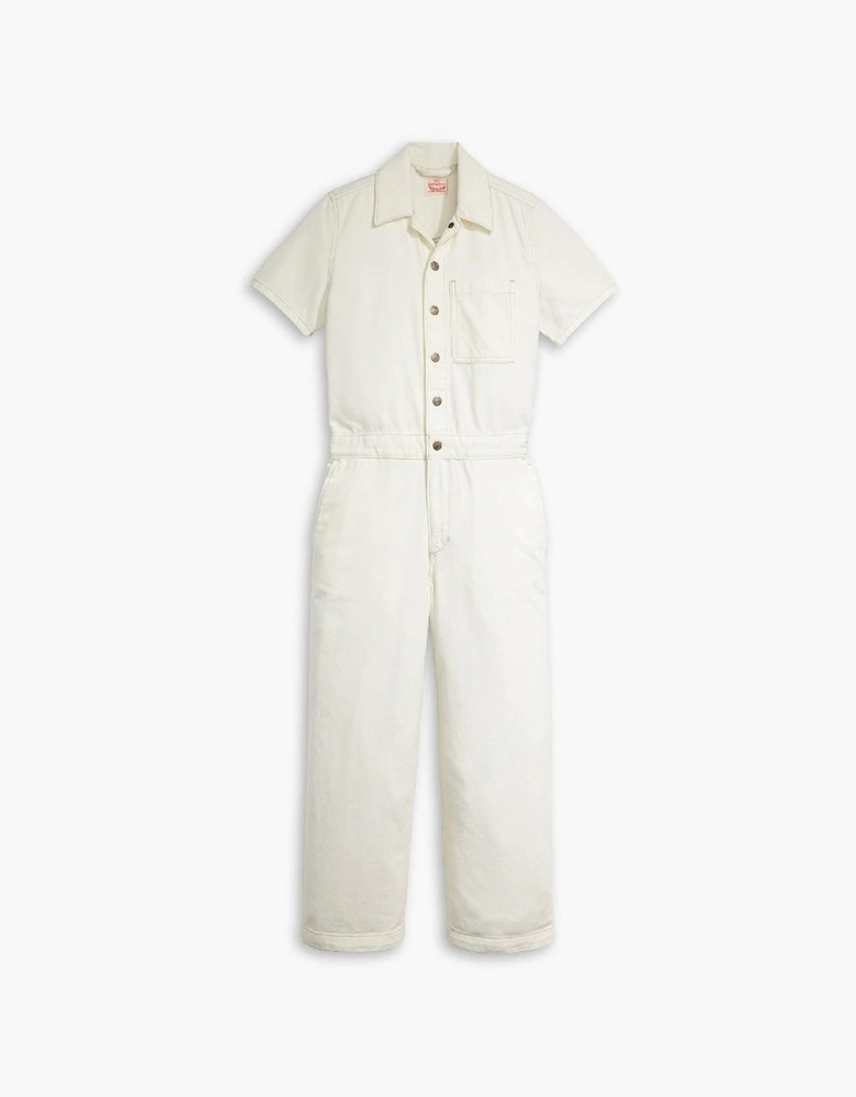 Heritage Collared Neck Short Sleeve Solid Patterned Jumpsuit