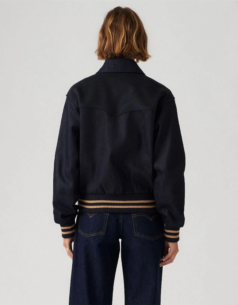 Lennox Solid Patterned Snap Button Ribbed Cuff Varsity Jacket