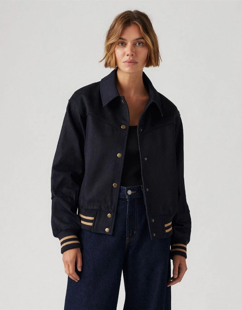 Lennox Solid Patterned Snap Button Ribbed Cuff Varsity Jacket