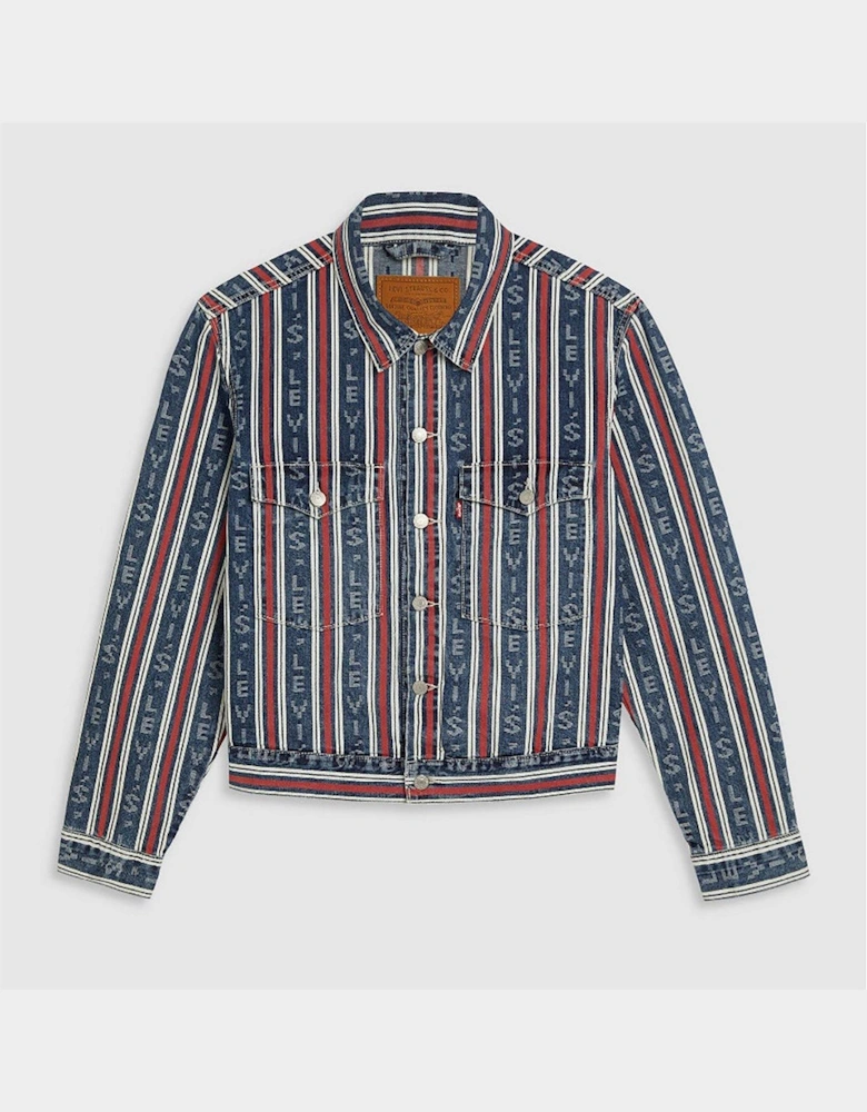 Vertical Stripe Patterned Denim Jacket