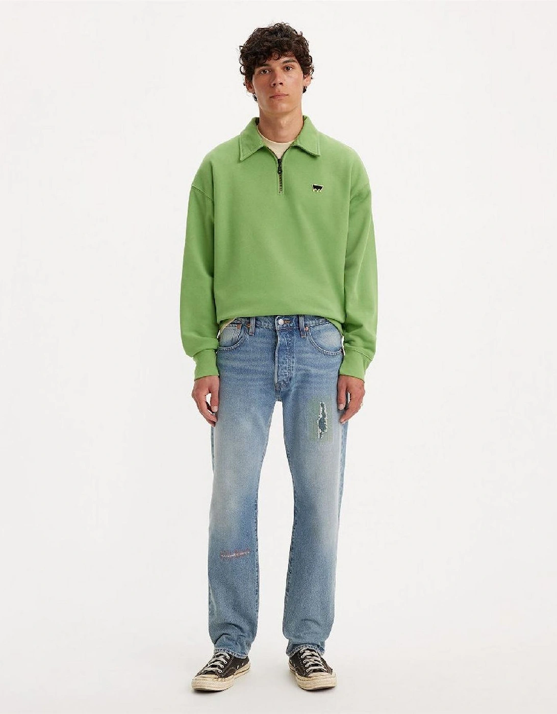 Distressed Mid Rise Straight Leg Jeans