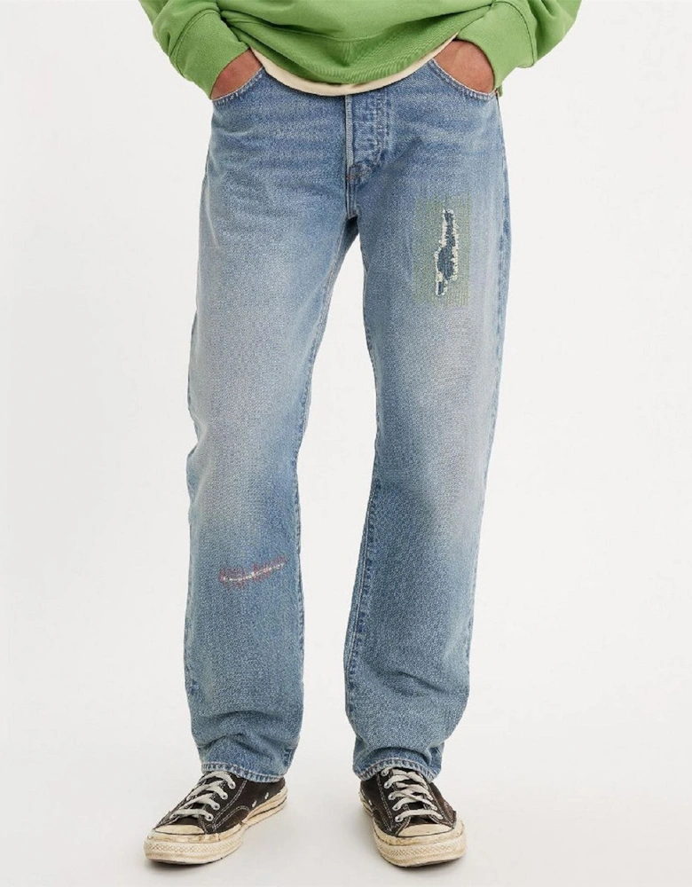 Distressed Mid Rise Straight Leg Jeans