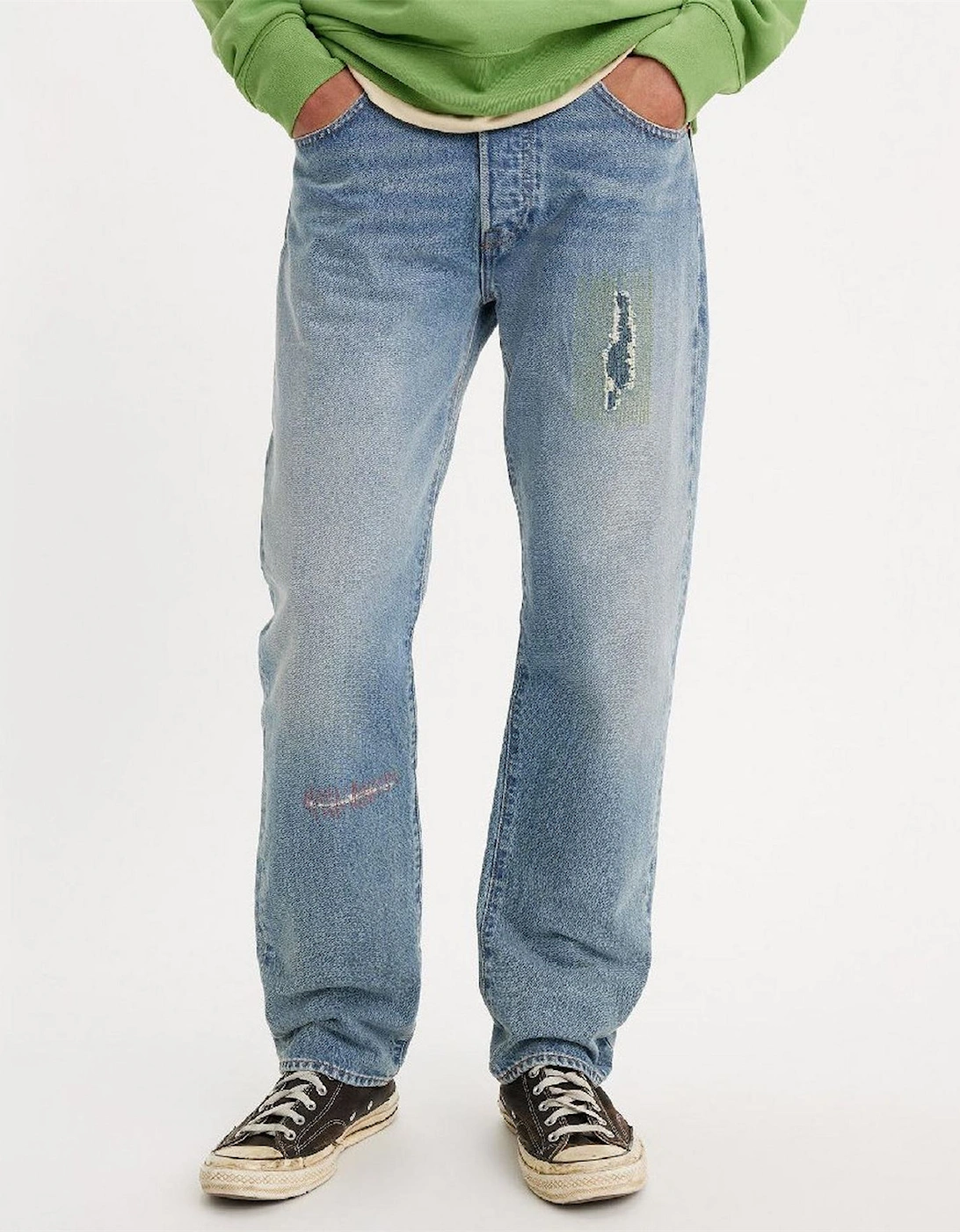 Distressed Mid Rise Straight Leg Jeans