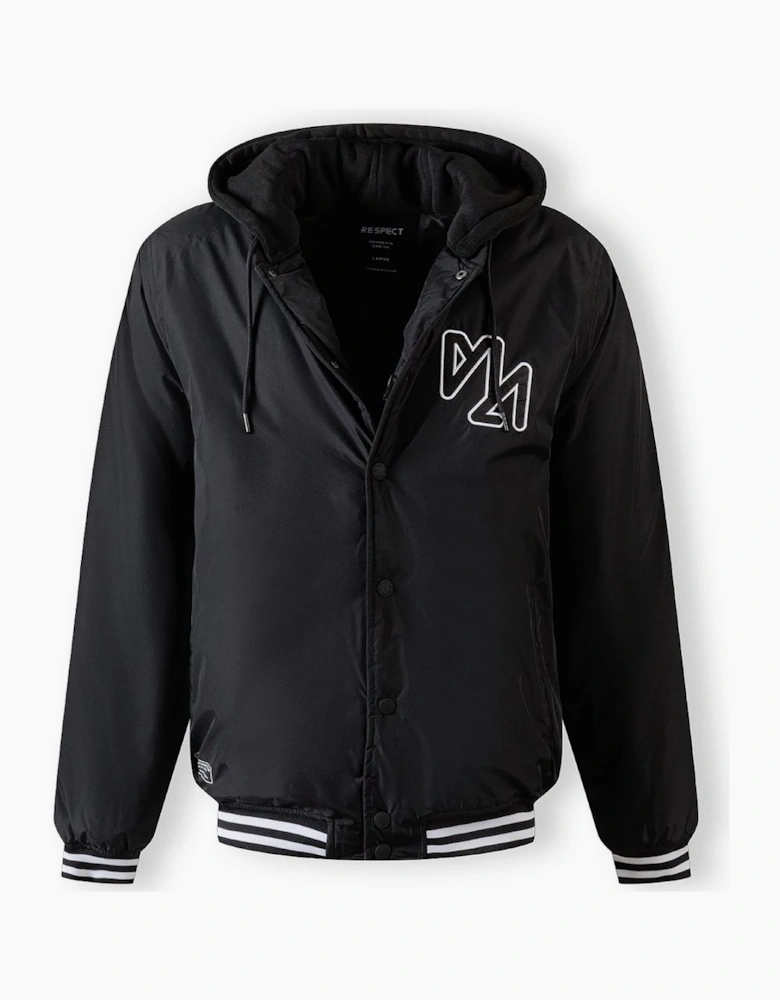 Men Baseball Style Jacket Detachable Hood Black
