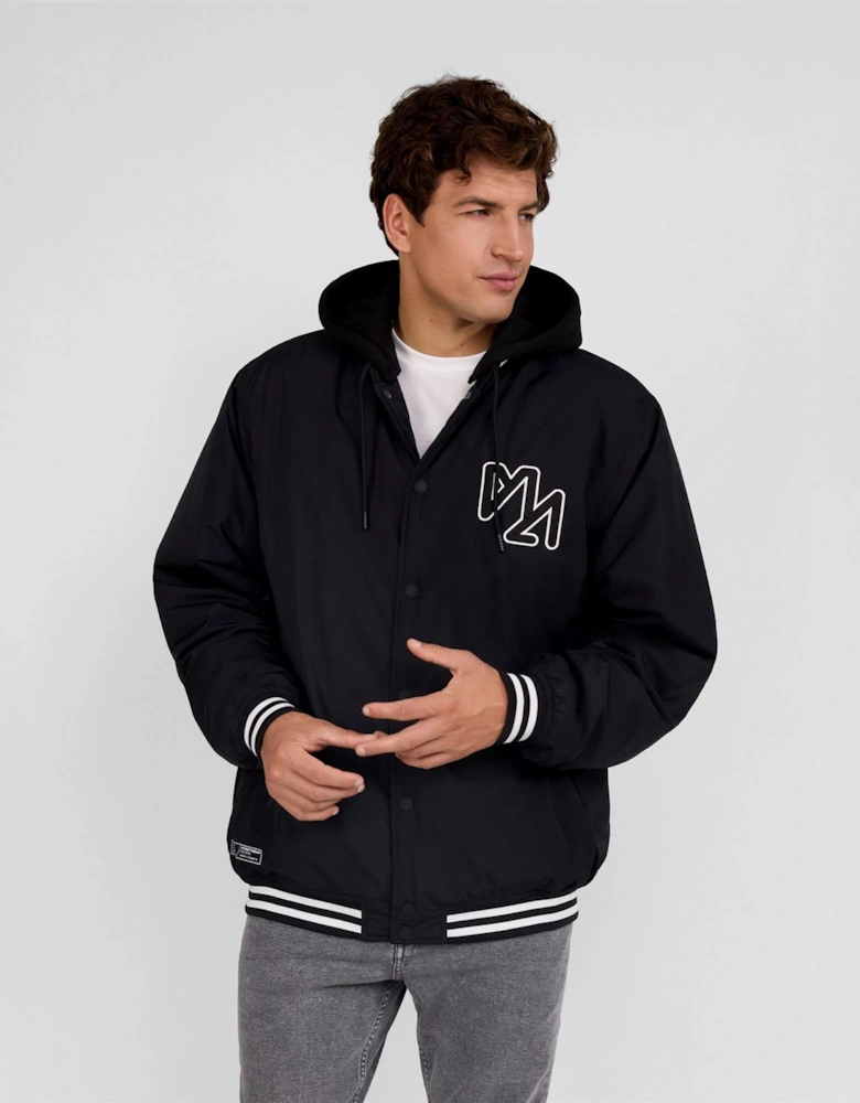 Men Baseball Style Jacket Detachable Hood Black