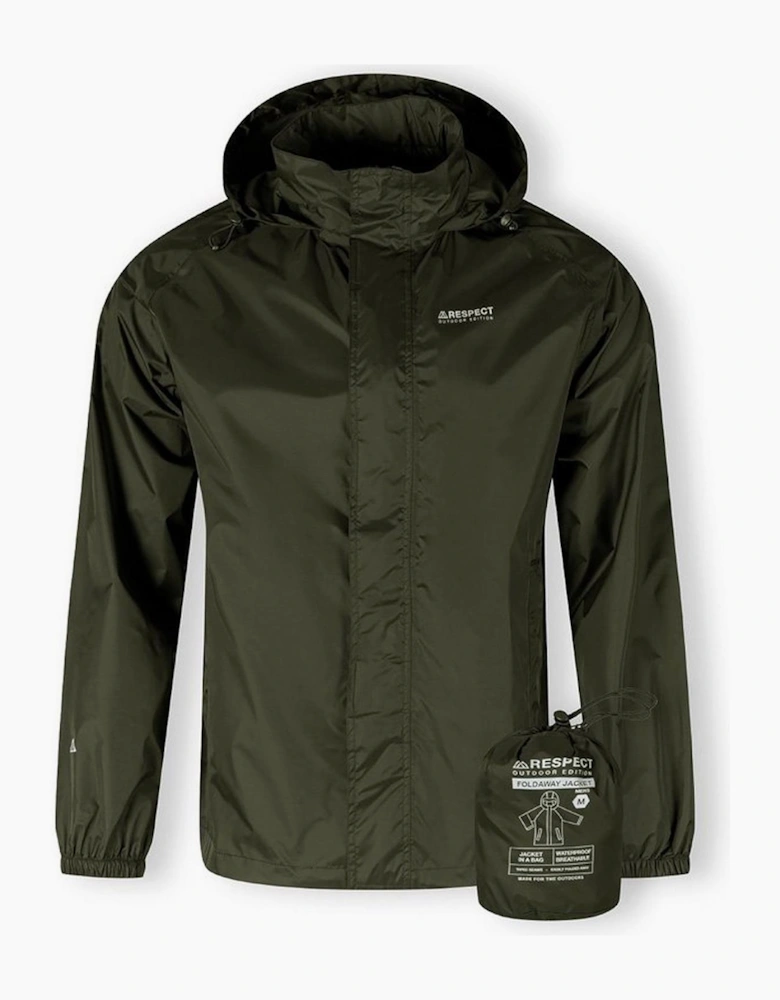 Men Packaway Waterproof Jacket With Hood Khaki
