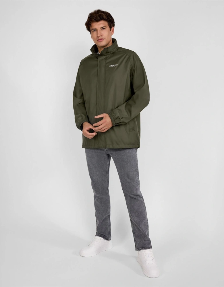 Men Packaway Waterproof Jacket With Hood Khaki