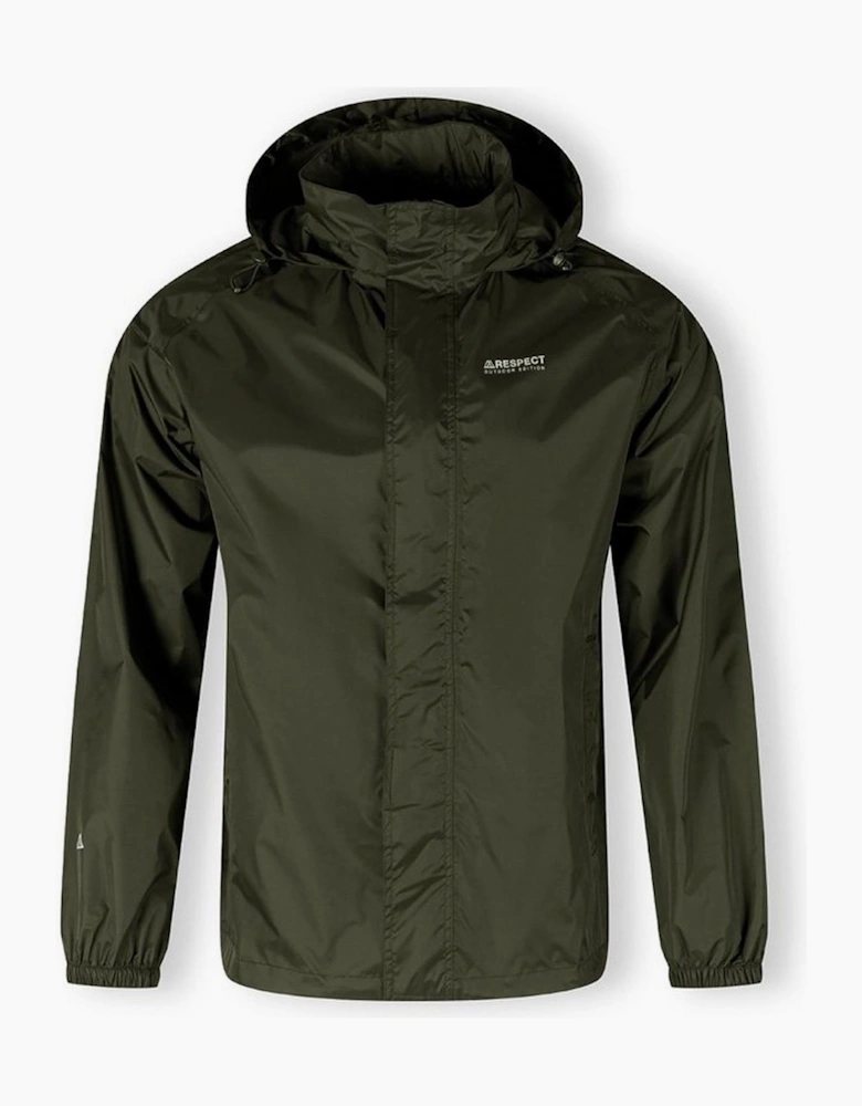 Men Packaway Waterproof Jacket With Hood Khaki